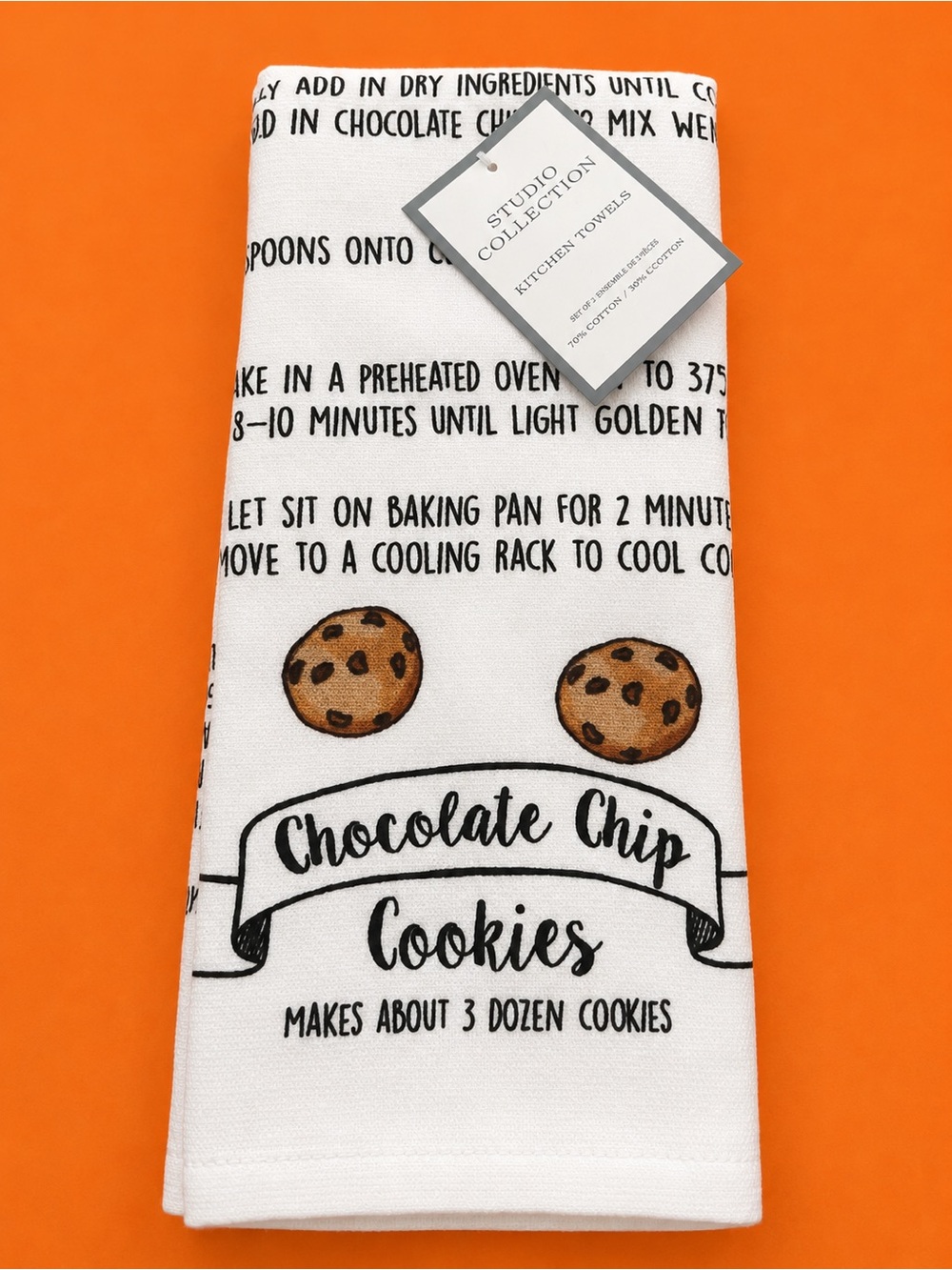 Studio Collection Chocolate Chip  Cookie Recipe Kitchen Towel - 2 White NWT 🍪💫